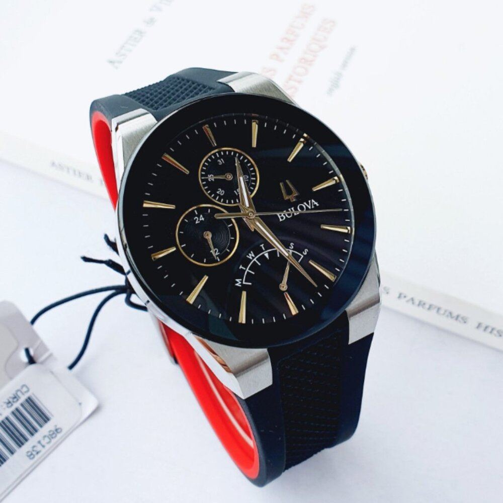 Bulova Men's Quartz Day/Calendar Black Dial Watch 41mm New